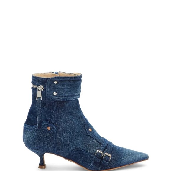 ATELIER Made In Italy Mikayla Denim Heeled Booties US Size 6 - Picture 1 of 5